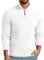 QIXING Men's Cable Knit Jumper Quarter Zip Mock Neck Cable Pattern Sweater Soft Casual Tops with Ribbed Edges (White, XL)