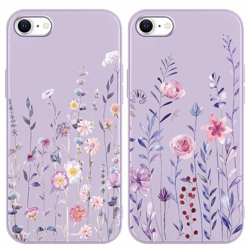 Yoedge 2 Stück Blume HandyHülle für iPhone 8/7 / SE 2020 / SE 2022 Hülle 4,7, Schutzhülle für iPhone SE Case Buntes Blumen Muster Aesthetic Mädchen Frauen Geschenk Weich Silikon Stoßfest Cover