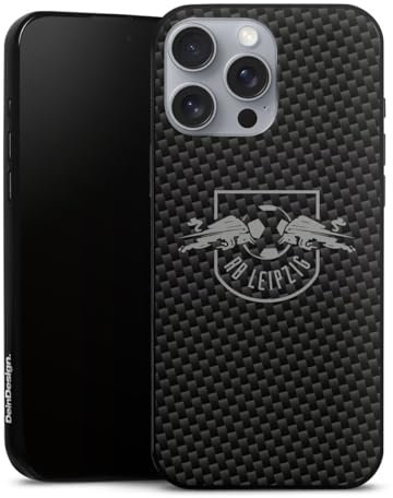 Slim Case extra dünn kompatibel mit Apple iPhone 16 Pro Max Silikon Handyhülle schwarz Hülle RB Leipzig Metallic Look Carbon