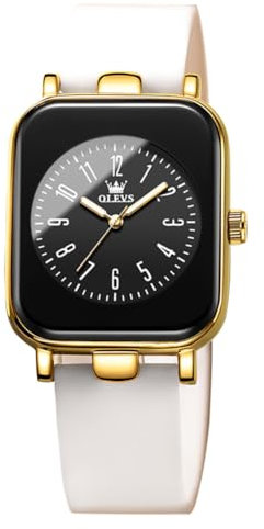 OLEVS Damenuhr Casual Quadratisch Minimalistische Armbanduhren Leuchtende Wasserdicht Silikon Gurt Leichte Quarzuhr für Damen