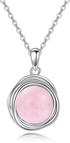 POPLYKE Rose Quartz Necklace for Women 925 Sterling Silver Pink Crystal Pendant Necklace 8mm Rose Quartz Jewellery Gifts
