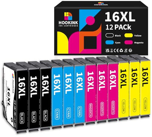 Hookink 12-Pack 16XL Tintenpatrone Multipack Kompatibel für Epson 16XL 16 XL Patronen für Workforce WF-2760 WF-2630 WF-2510 WF-2660 WF-2750 WF-2650 WF-2540 WF-2530 WF-2520 WF-2010