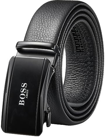 BOSSARON Gürtel Herren Ledergürtel Ratsche Automatikschließe Business Gürtel 35mm Breit Schwarz Verbessertes Material (YYD9-Schwarz)