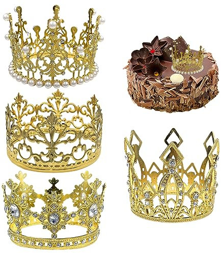 Crown Cake Topper 4pcs Kuchen -Toper Gold Kronkronen -Legierung Cake Topper für Hochzeit Geburtstag Baby Personalisierte Kuchendekoration