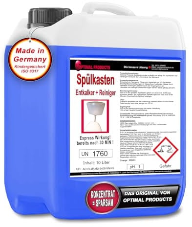 Optimal Products 10 Liter Spülkasten Entkalker mit Express-Wirkung nach 30 Minuten, 2 in 1 - Löst Kalk und reinigt den WC-Spülkasten