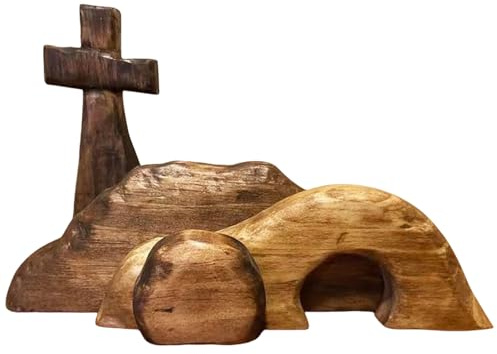 GGXDH Osterkrippe Holz Osterszene Dekoration, Handgefertigte Jesus Krippe Holzkreuz Osterfigur Auferstehungs Szenen Set, Ostern Jesus Schild Etagere Tablett Dekorationen für Zuhause Tischplatte Büro