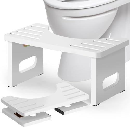 RayLove Tabouret de Toilette, Repose-Pieds en Bambou avec Coussinets antidérapants, Pliable pour économiser de l'espace, Tabouret en Forme de C résistant à 35 degrés (Blanc Clair)