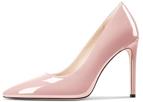 Saekcted Femmes Aiguille Haut High Talon Heel Pointu Bout Escarpins Slip-on Party Classique 10 CM Heels Rose Pâle 38 EU