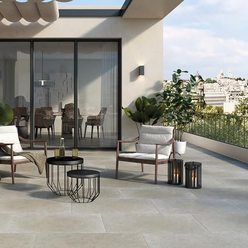 Go Bathrooms 905 x 605 mm Grey Outdoor Garden Tile Sand Stone Effect Wall Floor Tile Pallet of 40 Porcelain Matt Finish