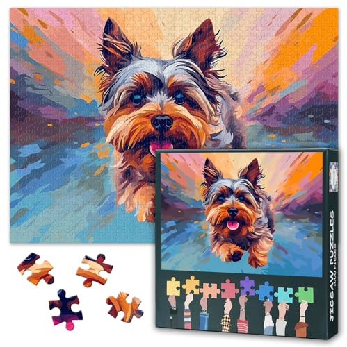 Jigsaw Puzzle Yorkshire Art, Dog Puzzles for Adults 1000 Piece, Challenging Jigsaw Puzzles for Adults 1000 (Animals Series), Educational Games Home Decoration (27.5x19.7)