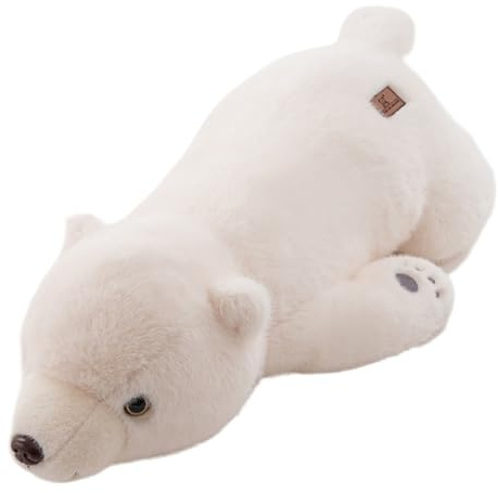 AQCQDQ Eisbär Kissen Lang, Eisbär Kuscheltier Plüschtier, Simulation Eisbär Puppe, Niedlichen Weißer Eisbär Plushie Gefüllte Spielzeug, Flauschig Stofftier Plüsch Für Home Deko Kinder (40 cm,Weiß)