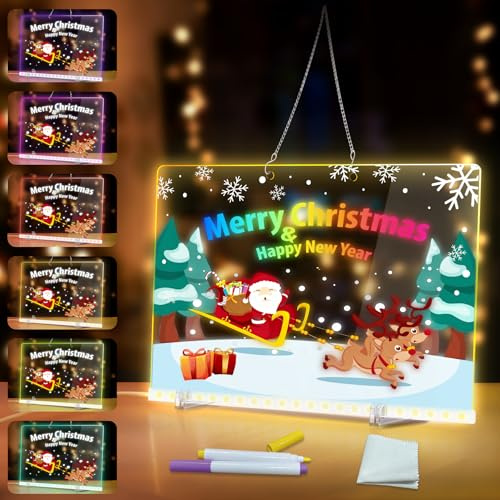 LED Note Board mit Farben, 22.5x35 cm LED Zeichenbrett, Lumi Board, mit Lichthalter 7 bunte Stifte Acryl Message Board für Raum, Büro, Schule, Zuhause, Festivalgeschenk