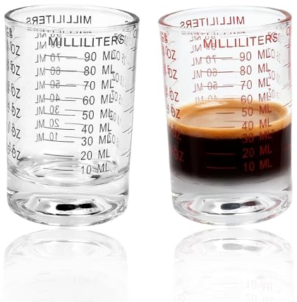 2 Stk Messbecher Cocktail Glas 90ml/3oz Messbecher Shotglas mit Skala | Kaffee Messbechern ohne Henkel Kleine Measuring Cups Schnapsgläser Shot Gläser für Tequila Flüssigkeiten Küche Bar Party