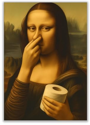 WBdesignz Lustiges Poster – Mona Lisa mit Klopapier und Nase-zu-Geste – Ironische Wanddeko für Toilette, Gäste-WC oder Badezimmer – ohne Rahmen (30 x 40 cm)