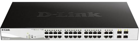 D-Link 28-Port Gigabit Smart Managed PoE+ Switch |24 PoE+ Ports (193W) + 4 SFP Combo Ports |L2+ | VLANs | Web Managed | Surveillance Mode | Rackmount | NDAA Compliant |Lifetime Warranty (DGS-1210-28P)