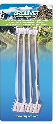 ARQUIVET Set dental para perros con 4 cepillos dobles - Cepillo de dientes para perros - Artículos para la higiene dental canina - Cepillo de color blanco