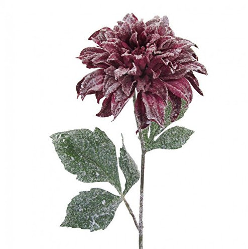 Künstliche Dahlie mit Kunstschnee 62cm bordeaux