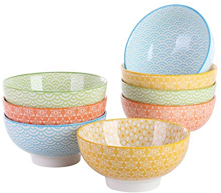 vancasso 8-teiliges Porzellan Schalen Set, 600 ml, Ø 15,2 x 7,2 cm, Mehrfarbige Müslischalen/Dessertschalen, Serie NATSUKI