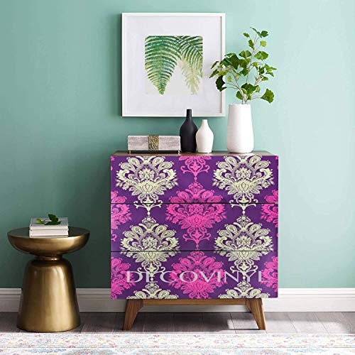 2m Purple & Pink Victorian Damask Sticky Back Plastic Wallpaper Fablon Self Adhesive PVC Wall Decal