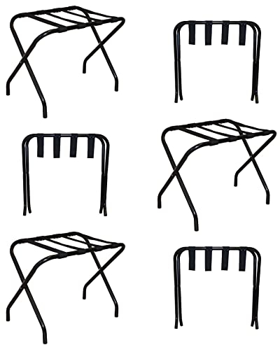 Harbour Housewares Folding Metal Luggage Racks - Black - Pack of 6 - Portable Folding Single Tier Home Bedroom Suitcase Foldable Suit Case Holder Travel Chest Storage Stand