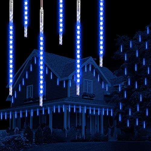 Vikdio Weihnachtsbeleuchtung Outdoor, Meteor Duschen Lichter 50cm 10 Spiralröhren 540 LEDs 3.15m Lit Länge, Wasserdichte Schneefall Lichter für Outdoor Weihnachtsdekoration Baum Fenster (Blau)