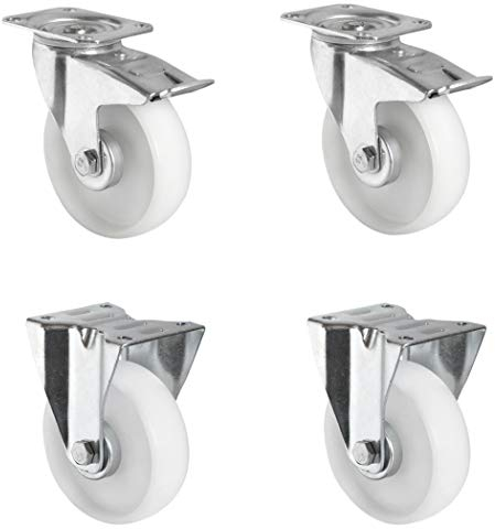 CASCOO SETTPFP160N0N0R1W Rollensatz 2 Lenkrollen mit Feststeller, 2 Bockrollen, Polyamid, Durchmesser 160 mm, Transportrollen, Kunststoff, Rollenlager, Traglast 900 kg (4-er Pack)
