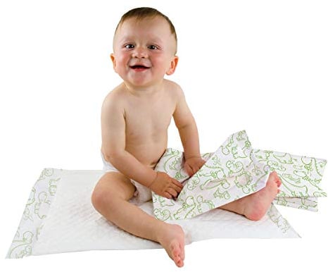 Teqler Baby-Wickelunterlagen: Wickelunterlagen mit verschiedenen Motiven für unterwegs, hygienisch mit Superabsorber 40 x 60 cm (50-er Pack)