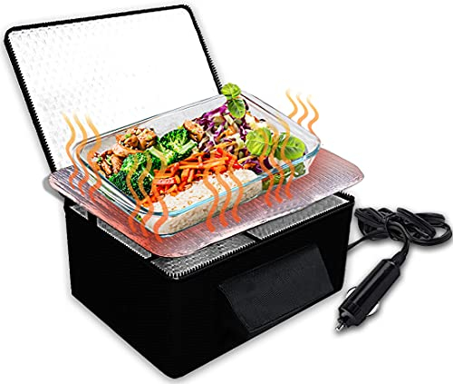 ZONETECH Food Heating Lunch Box - Portable Electric Insulated Black Lunch Box, Food Warmer and Heater- Perfect for Picnics, Travelling