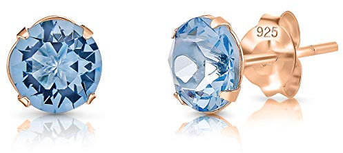 Punti Luce Orecchini Azzurri Argento 925 Placcati Oro Rosa con Cristallo Acquamarina 6 mm - Orecchini Donna Colorati - Orecchini Donna Oro Rosa - Punto Luce Oro Rosa - Orecchini Brillantini