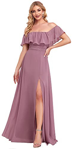 Ever-Pretty Womens Ruffle Maxi Prom Dresses Off The Shoulder Side Split Empire Waist Orchid 12