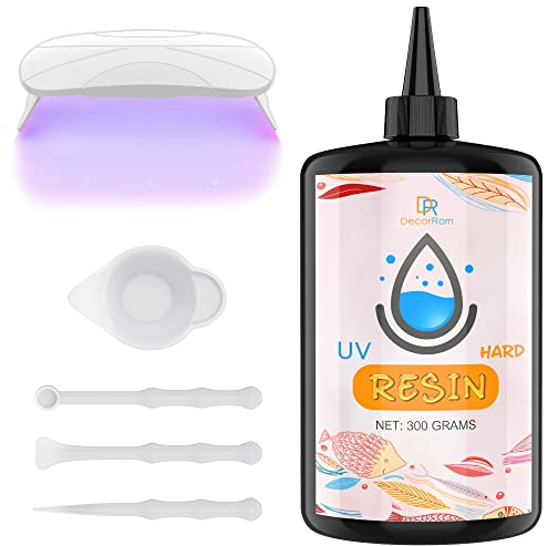 300g UV-Harz Set mit Lampe - Kristallklarer Kleber Epoxidharz mit UV Lampe und Mischzubehör für die DIY Schmuckherstellung, Gießen und Beschichten - Transparentes UV-Harz für Harzformen, Harz Malerei