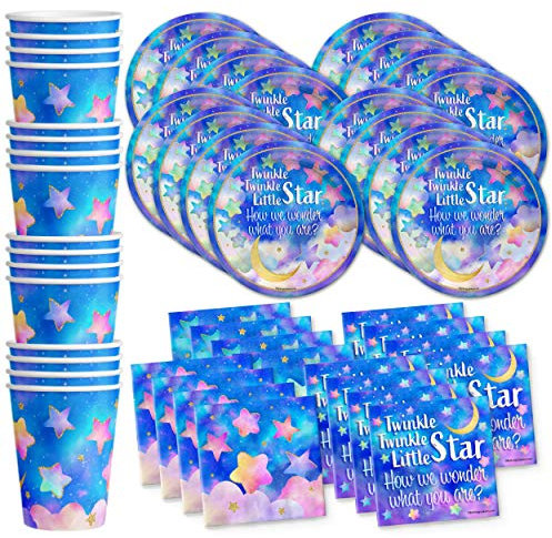 Twinkle Little Star Gender Reveal Party Supplies Set Plates Napkins Cups Tableware Kit for 16