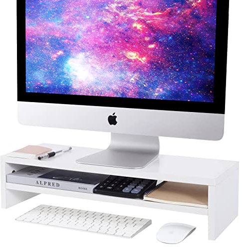 BEYGORM Soporte elevador para monitor, soporte de pantalla de 2 niveles para computadora portátil, TVPCPrinter, organizador de escritorio multifuncional 216 pulgadas de largo x 78 pulgadas de ancho x