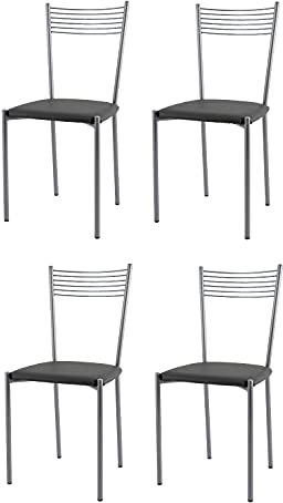 t m c s Tommychairs - Set 4 sillas Elegance para Cocina, Comedor, Bar y Restaurante, Estructura en Acero Pintado de Color Aluminio y Asiento tapizado en Polipiel Color Gris Oscuro