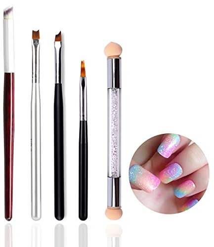 JERCLITY 5pcs Acrylic Nail Gradient Shading Brushes Set French Tip Ombre Nail Brushes Double Ended Nail Sponge Pen Manicure Tools