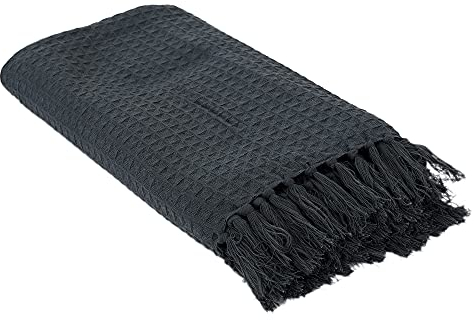 HOME DECO FACTORY TX8160 Sofadecke mit Waffelmuster, Grau, Anthrazit, 130 x 160 cm, Dekoration für den Innenbereich, Decke und Bettüberwurf, Baumwolle, 160 x 130 x 0.2 cm
