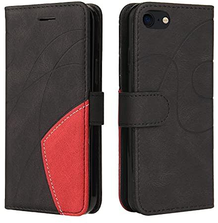Fatcatparadise Kompatibel mit iPhone SE 2020/iPhone 8/iPhone 7 Hülle (4,7 Zoll), Leder PU Brieftasche Handyhülle Case Silikon Bumper Schutzhülle. Lederhülle mit Kartenfächern/Standfunktion (Schwarz)
