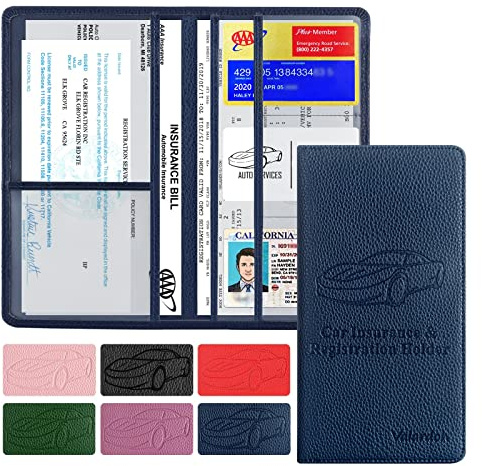 Valardoh Premium Auto Registrierung und Versicherung Kartenhalter, Auto Dokumentenhalter für Karten, Führerschein & andere wichtige Dokumente (Schwarz), Tiefes Blau