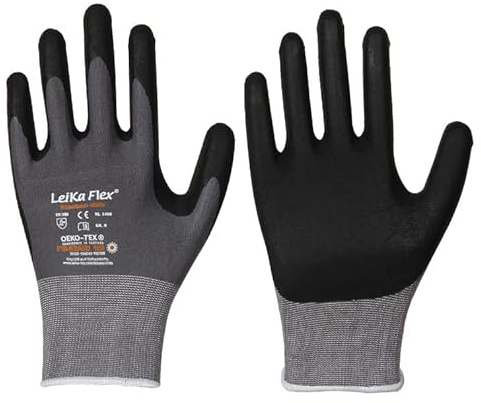 LeiKaFlex 1466 Feinstrick-Handschuh mit Nitril - Foam-Beschichtung 12 Paar Packung/Gr. 7-12 (10)