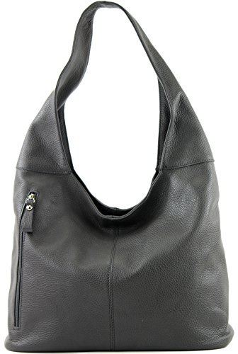 modamoda de T155 Damen Leder Shopper Schultertasche Large handmade in Italy, Farbe:Anthrazitgrau