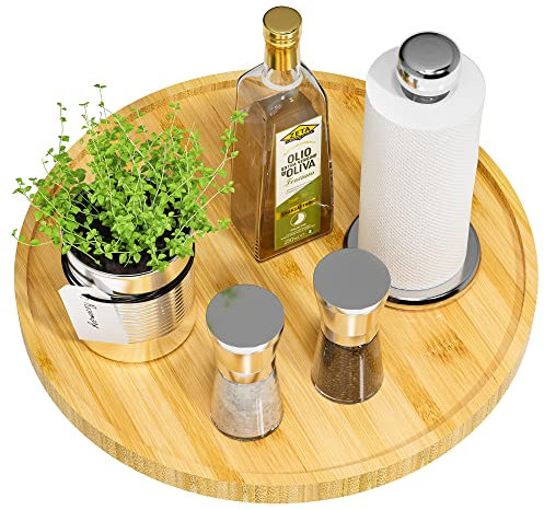 Bamboo Lazy Susan Organizer, 13.2 Inch Non-Skid Turntable for Table, Cabinets, Closets, and Kitchen Islands