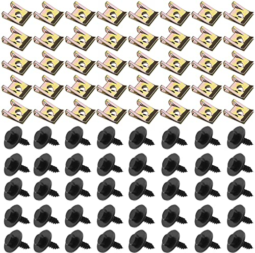 80 Piezas Surtido de Tornillos y Grapas Tuercas de Clip Tuercas y Tornillos para Carrocería Tuercas de Clips Tornillo Roscachapa Tuercas en U de Metal para Automóviles Guardabarros de Parachoques