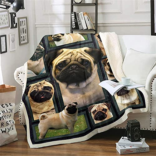 Treer Kuscheldecke Flanell Decke Überwurf - 3D Hund Druck Wohndecke Weiche Mikrofaser Fleecedecke als Sofadecke, Couchdecke, Sofaüberwurf, Bettüberwurf, Tagesdecke (Mops,150X200cm)