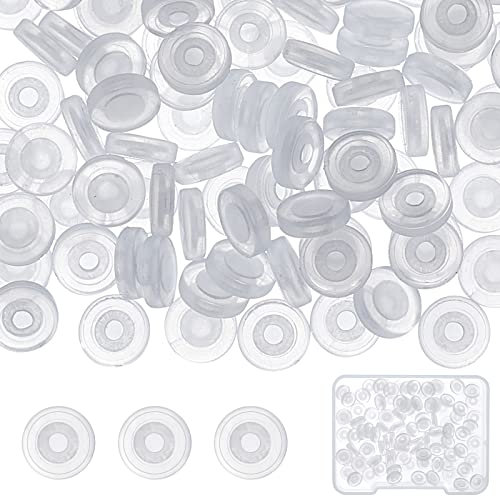 SUNNYCLUE 1 Box 100Pcs Clip On Earring Cushion Pads Earring Back Cushions Clear Disc Pads for Earrings Screw Back Earring Silicone Comfort Pads Earring Padding Accessories Adult Jewellery Supplies 7mm