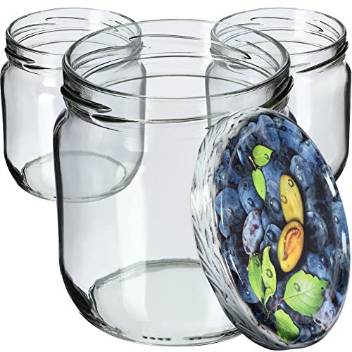 KADAX Lot de 24 pots à confiture en verre avec couvercle à visser, 425 ml, pour confitures, miel, pruneaux