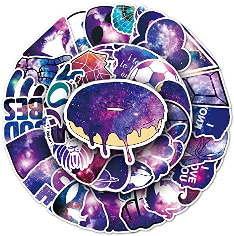 50Pcs Starry Sky Stickers Laptop Car Scrapbook Phone Skateboard Suitcase Luggage Bike Neon Light Stickers Vinyl Waterproof Aesthetic Personalised Stickers for Teens Boys Girls Adults Children
