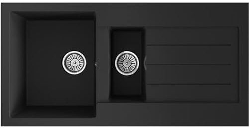 Liquida ELL15BL 1.5 Bowl Comite Reversible Inset Black Kitchen Sink with Wastes