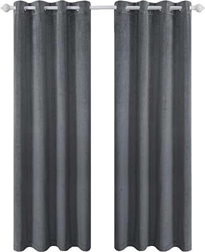 Ystyle Tende Per Interni In Velluto 2 Pezzi, 140x245cm, Termiche Isolanti E Acustico Per Soggiorno Salotto Cameretta, Tende Oscuranti Camera Da Letto Moderne Con Anelli, Grigio Scuro