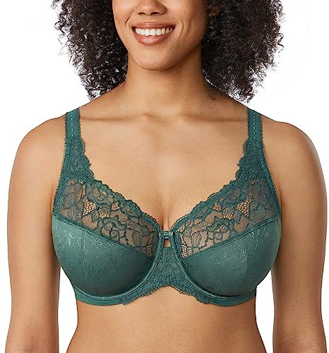 Delimira Women's Beauty Lace Non Padded Minimiser Full Figure Underwire Bra Midnight Emerald 34J