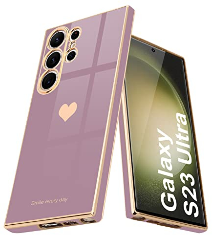 Teageo Compatibile per Samsung S23 Ultra 5G, Ragazze con Motivo a Cuore Carino Protezione per Fotocamera Elettrolitico Morbido Protettiva Cover per Samsung S23 Ultra 5G, Sakura viola